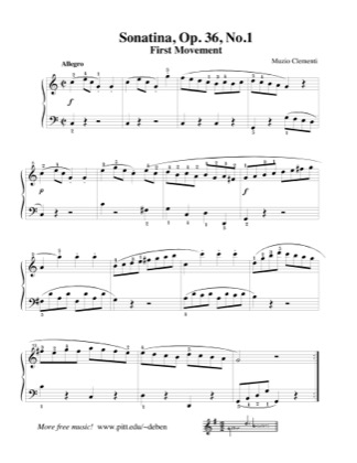 Thumbnail of first page of Sonatina No.1, First Movement piano sheet music PDF by Muzio Clementi.