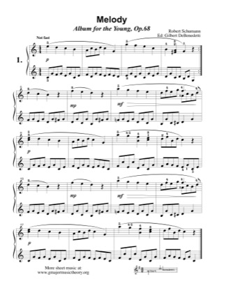 Thumbnail of first page of Melody piano sheet music PDF by Schumann.