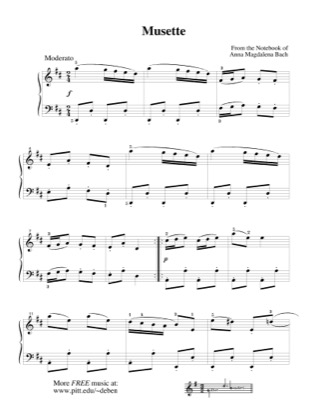 Thumbnail of first page of Musette (2) piano sheet music PDF by Bach.