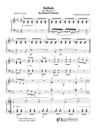 Thumbnail of first page of Ballade piano sheet music PDF by Burgmuller.