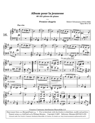 Thumbnail of first page of First Loss piano sheet music PDF by Schumann.