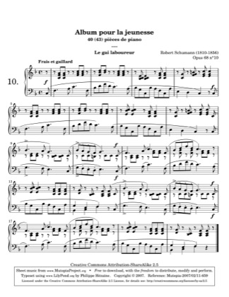 Thumbnail of first page of The Happy Farmer piano sheet music PDF by Schumann.