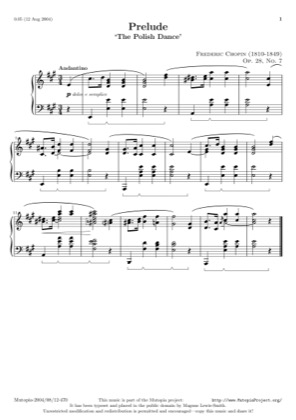 Thumbnail of first page of Prelude Op. 28, No. 7 in A  piano sheet music PDF by Chopin.
