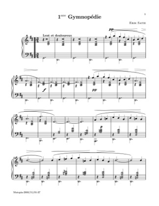 Thumbnail of first page of Gymnopedie No. 1 piano sheet music PDF by Satie.
