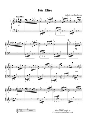 Thumbnail of first page of Fur Elise (4) piano sheet music PDF by Beethoven.