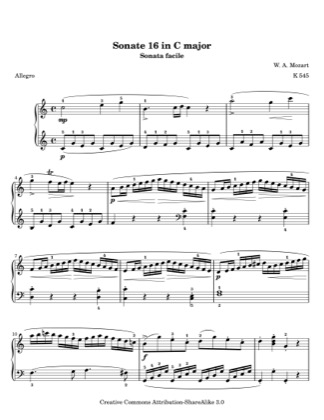 Thumbnail of first page of Sonata K. 545 in C (Movement 1) piano sheet music PDF by Mozart.