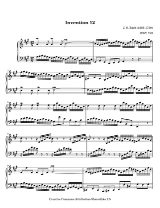 Thumbnail of first page of Invention No. 12 piano sheet music PDF by Bach.