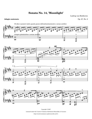 Thumbnail of first page of Moonlight Sonata (in C-sharp minor) piano sheet music PDF by Beethoven.