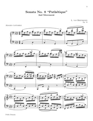 Thumbnail of first page of Sonata No. 8, Op. 13, "Pathetique" in C minor (Movement 2) piano sheet music PDF by Beethoven.