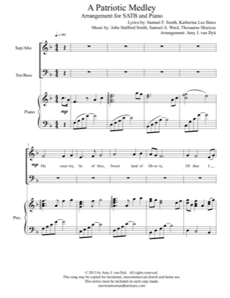Thumbnail of first page of A Patriotic Medley piano sheet music PDF by Amy J. van Dyk.