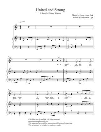 Thumbnail of first page of United and Strong piano sheet music PDF by Amy J. van Dyk.