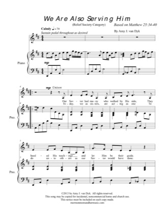 Thumbnail of first page of We Are Also Serving Him piano sheet music PDF by Amy J. van Dyk.