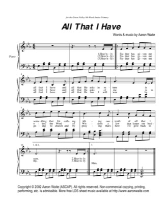 Thumbnail of first page of All That I Have piano sheet music PDF by Aaron Waite.