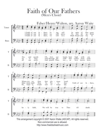 Thumbnail of first page of Faith of Our Fathers piano sheet music PDF by Aaron Waite.