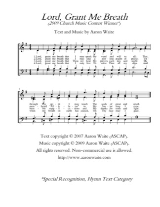 Thumbnail of first page of Lord Grant Me Breath piano sheet music PDF by Aaron Waite.
