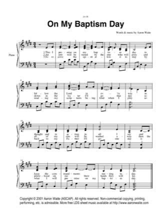 Thumbnail of first page of On My Baptism Day piano sheet music PDF by Aaron Waite.