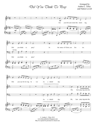 Thumbnail of first page of Did You Think to Pray? piano sheet music PDF by Amber Tilley.