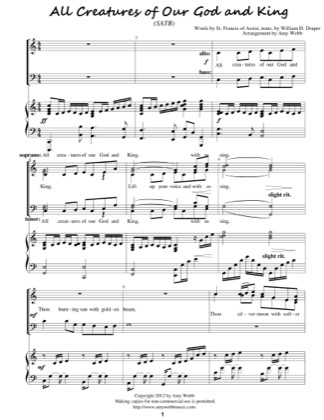 Thumbnail of first page of All Creatures of Our God and King piano sheet music PDF by Amy Webb.