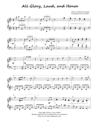 Thumbnail of first page of All Glory, Laud, and Honour piano sheet music PDF by Amy Webb.