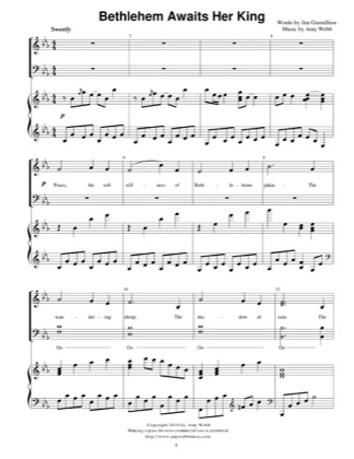 Thumbnail of first page of Bethlehem Awaits Her King piano sheet music PDF by Amy Webb.