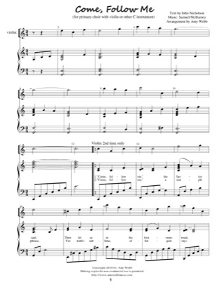 Thumbnail of first page of Come Follow Me piano sheet music PDF by Amy Webb.