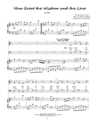 Thumbnail of first page of How Great the Wisdom and the Love piano sheet music PDF by Amy Webb.