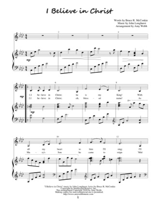 Thumbnail of first page of I Believe in Christ piano sheet music PDF by Amy Webb.