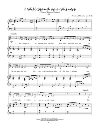 Thumbnail of first page of I Will Stand as a Witness piano sheet music PDF by Amy Webb.