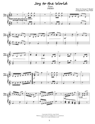 Thumbnail of first page of Joy to the World (Primo) piano sheet music PDF by Amy Webb.