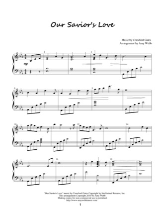 Thumbnail of first page of Our Savior's Love piano sheet music PDF by Amy Webb.