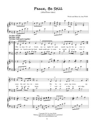 Thumbnail of first page of Peace, Be Still piano sheet music PDF by Amy Webb.