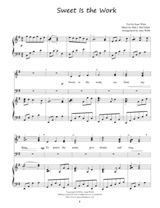 Thumbnail of first page of Sweet Is The Work piano sheet music PDF by Amy Webb.
