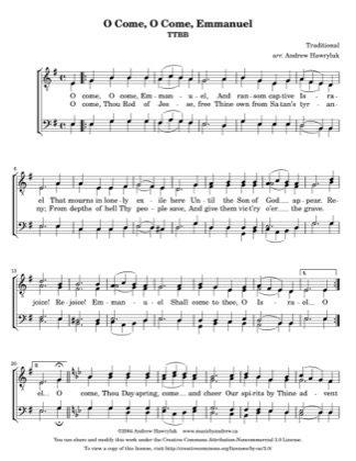 Thumbnail of first page of Oh Come, Oh Come Emmanuel piano sheet music PDF by Andrew Hawryluk.
