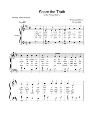 Thumbnail of first page of Share the Truth piano sheet music PDF by Ann Cue.