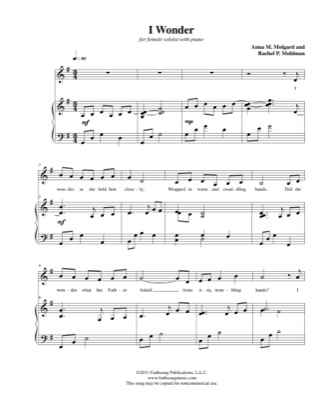 Thumbnail of first page of I Wonder piano sheet music PDF by Anna Molgard.