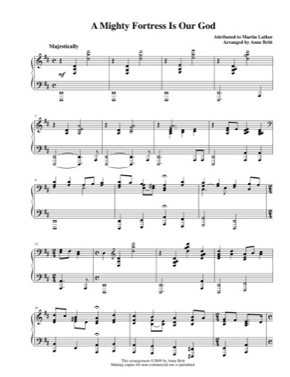 Thumbnail of first page of A Mighty Fortress Is Our God piano sheet music PDF by Anne Britt.