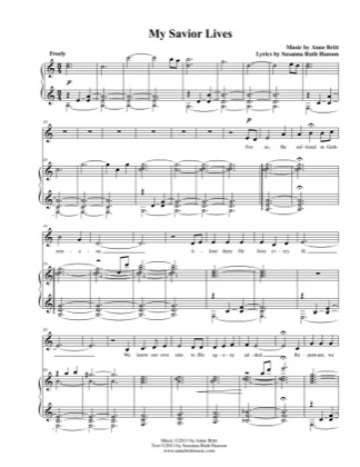 Thumbnail of first page of My Savior Lives piano sheet music PDF by Anne Britt.
