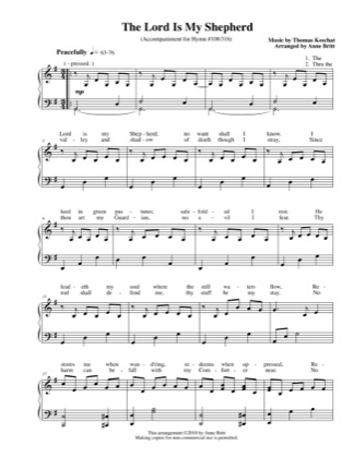Thumbnail of first page of The Lord is My Shepherd piano sheet music PDF by Anne Britt.