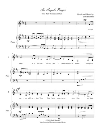 Thumbnail of first page of An Angel's Prayer piano sheet music PDF by Beth Shurtleff.