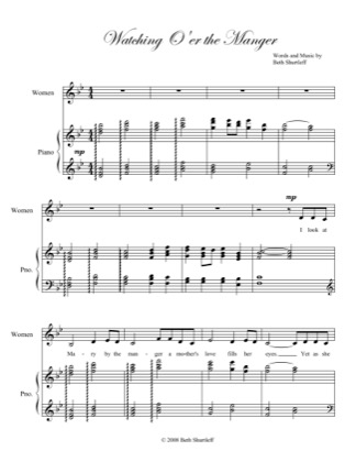 Thumbnail of first page of Watching O'er the Manger piano sheet music PDF by Beth Shurtleff.