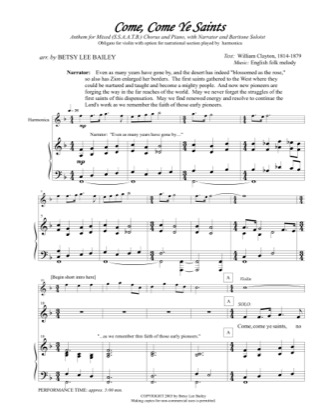 Thumbnail of first page of Come, Come Ye Saints piano sheet music PDF by Betsy Bailey.