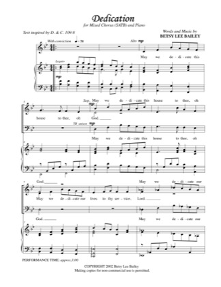 Thumbnail of first page of Dedication piano sheet music PDF by Betsy Bailey.