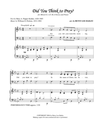 Thumbnail of first page of Did You Think to Pray? piano sheet music PDF by Betsy Bailey.