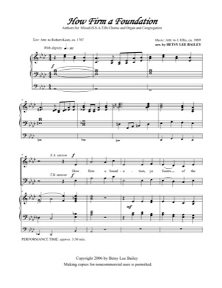Thumbnail of first page of How Firm a Foundation piano sheet music PDF by Betsy Bailey.