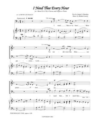 Thumbnail of first page of I Need Thee Every Hour piano sheet music PDF by Betsy Bailey.
