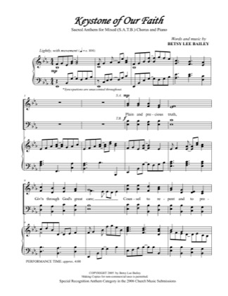 Thumbnail of first page of Keystone of Our Faith piano sheet music PDF by Betsy Bailey.