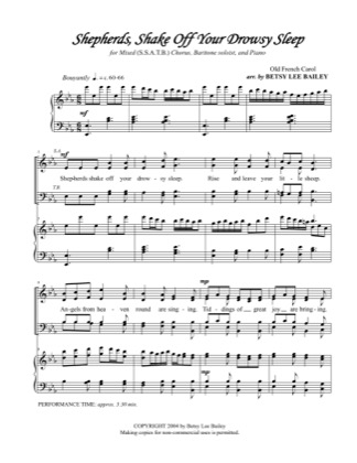 Thumbnail of first page of Shepherds Shake Off Your Drowsy Sleep piano sheet music PDF by Betsy Bailey.