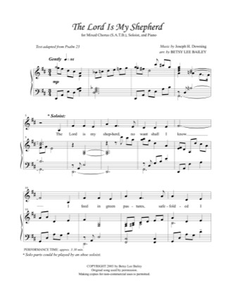 Thumbnail of first page of The Lord Is My Shepherd piano sheet music PDF by Betsy Bailey.