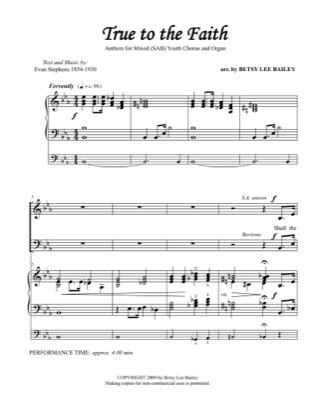 Thumbnail of first page of True to the Faith piano sheet music PDF by Betsy Bailey.