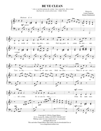 Thumbnail of first page of Be Ye Clean piano sheet music PDF by Bonnie Heidenreich.